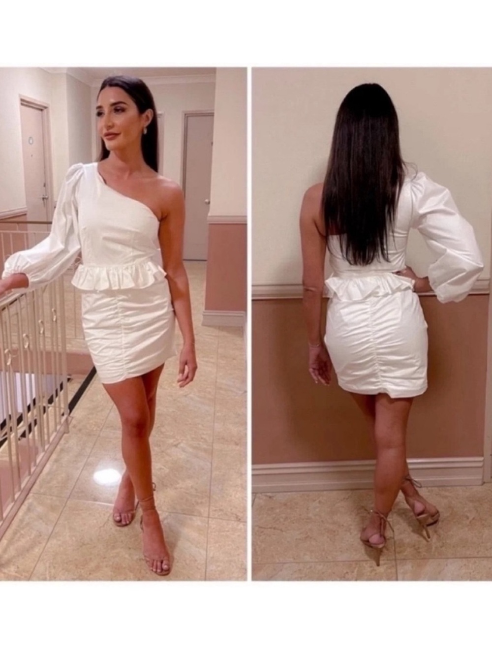 Shona Joy Grant One Shoulder Ruched Mini Dress White